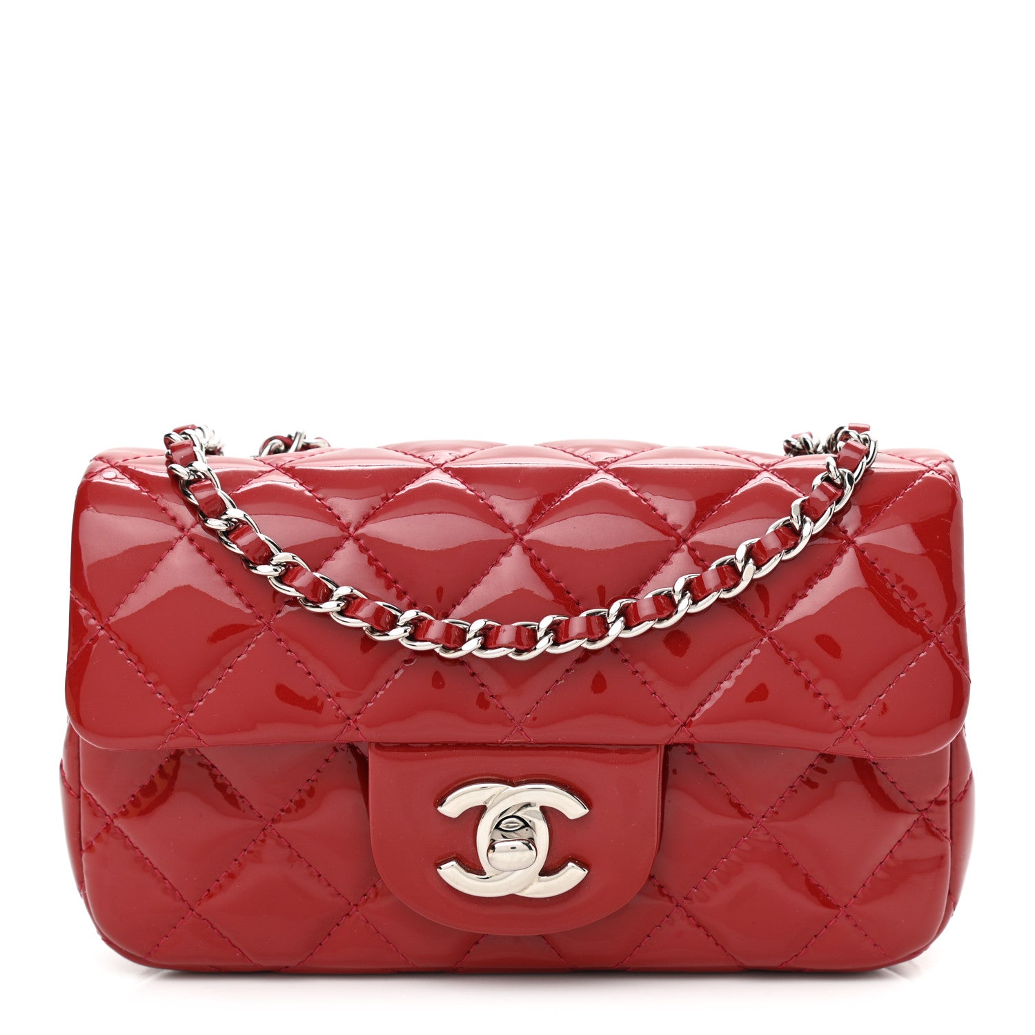 Chanel Patent Calfskin Quilted Extra Mini Rectangular Flap Red 1 of 12