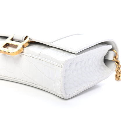 Balenciaga Shiny Calfskin Crocodile Embossed Hourglass Chain Bag White 10 of 10
