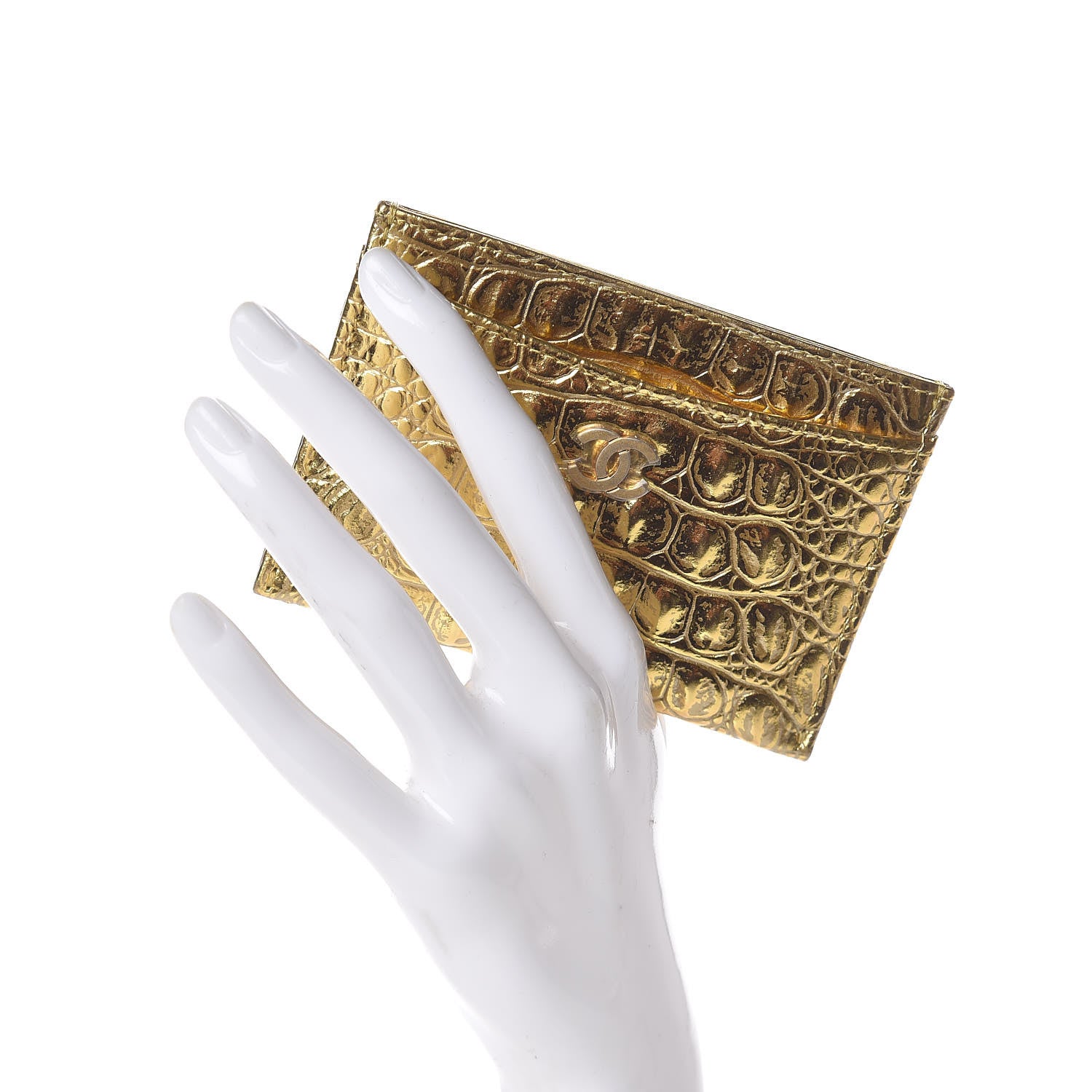 Chanel Metallic Calfskin Crocodile Embossed Cocodile Card Holder Gold 2 of 8