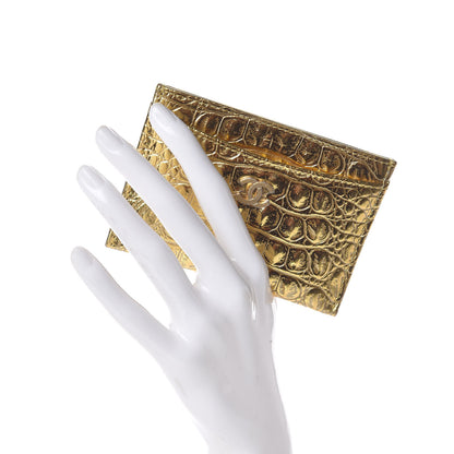 Chanel Metallic Calfskin Crocodile Embossed Cocodile Card Holder Gold 2 of 8
