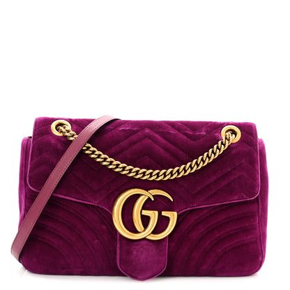 Gucci Velvet Matelasse Medium GG Marmont Shoulder Bag Fuchsia Violet Cyclamen 2 of 11