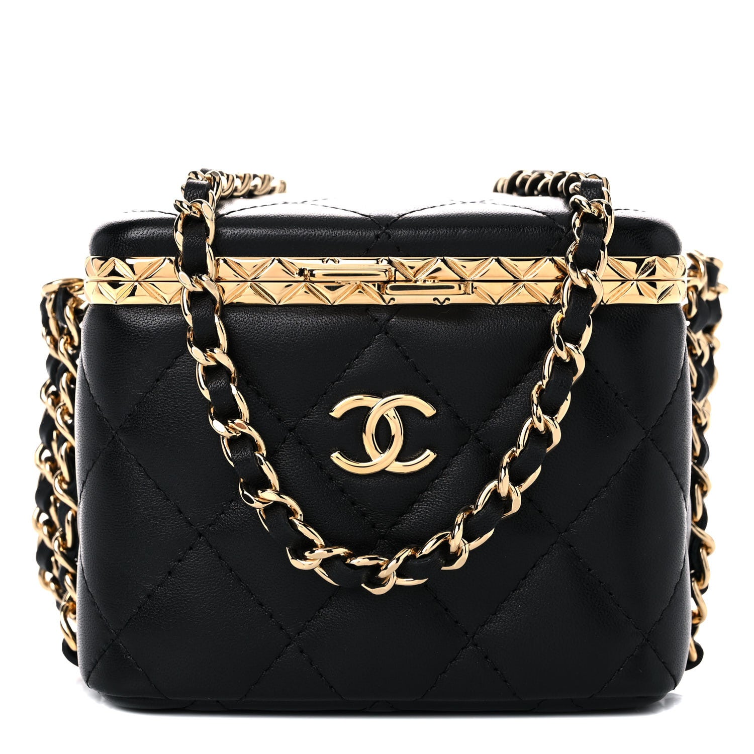 Chanel Metal Lambskin Quilted Small Vanity With Chain Black 1 of 10