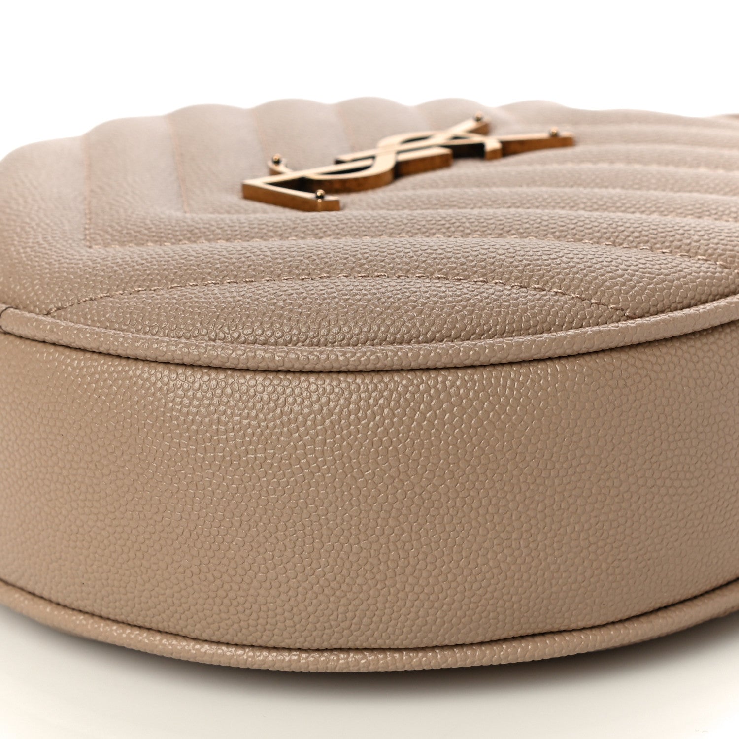 Saint Laurent Grain De Poudre Matelasse Chevron Quilted Round Vinyle Camera Bag Gold Sand 10 of 11