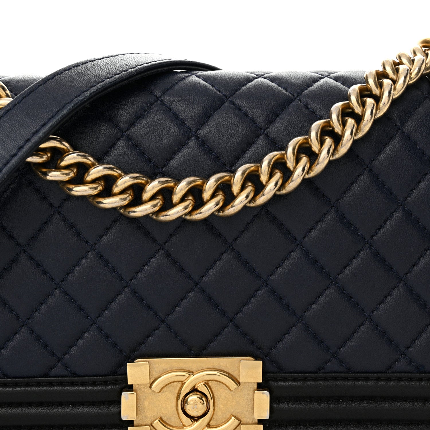Chanel Lambskin Quilted Bi-Color Medium Boy Flap Black Navy 8 of 15