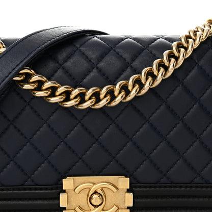 Chanel Lambskin Quilted Bi-Color Medium Boy Flap Black Navy 8 of 15