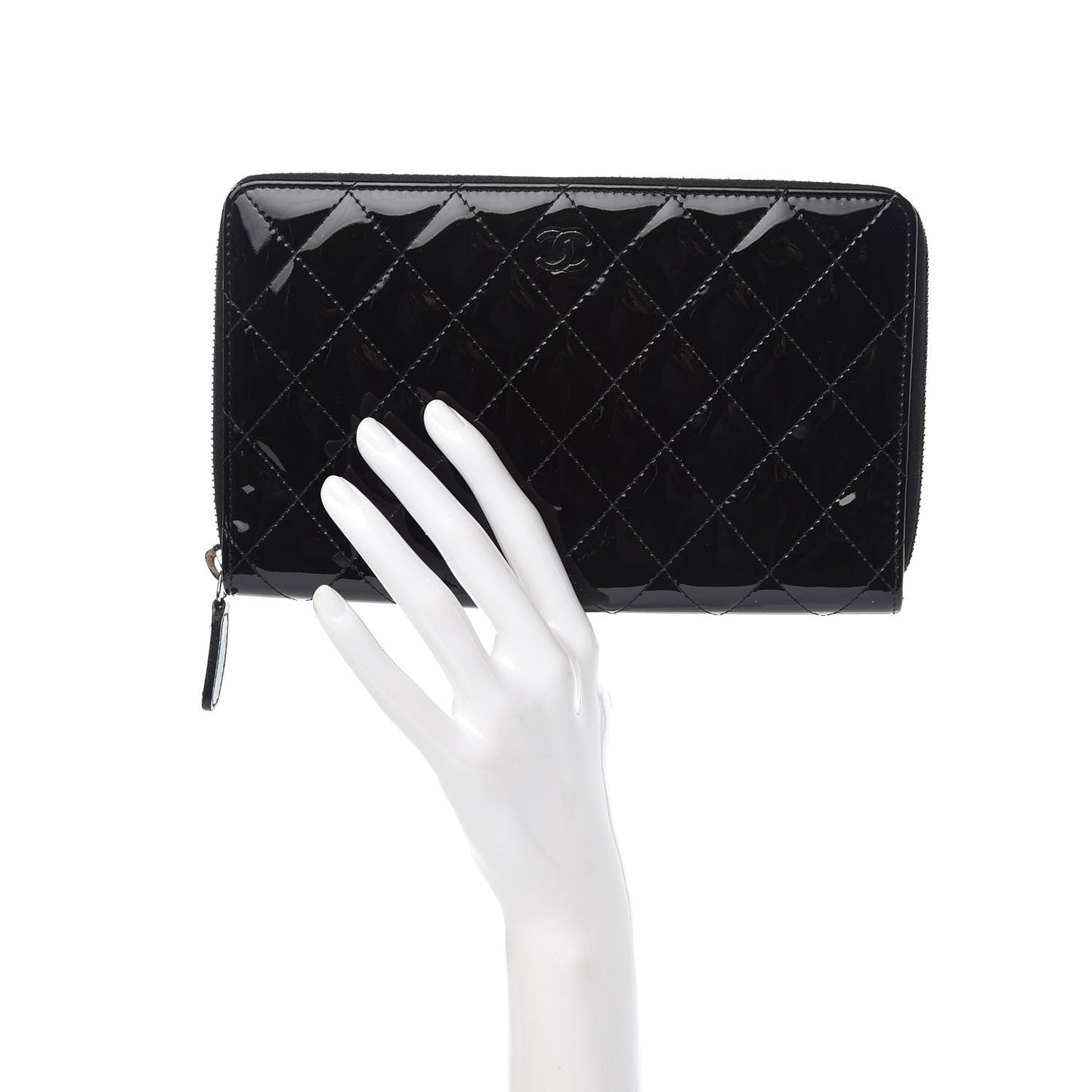 Patent Quilted Large Zip Around Organizer Wallet So Black