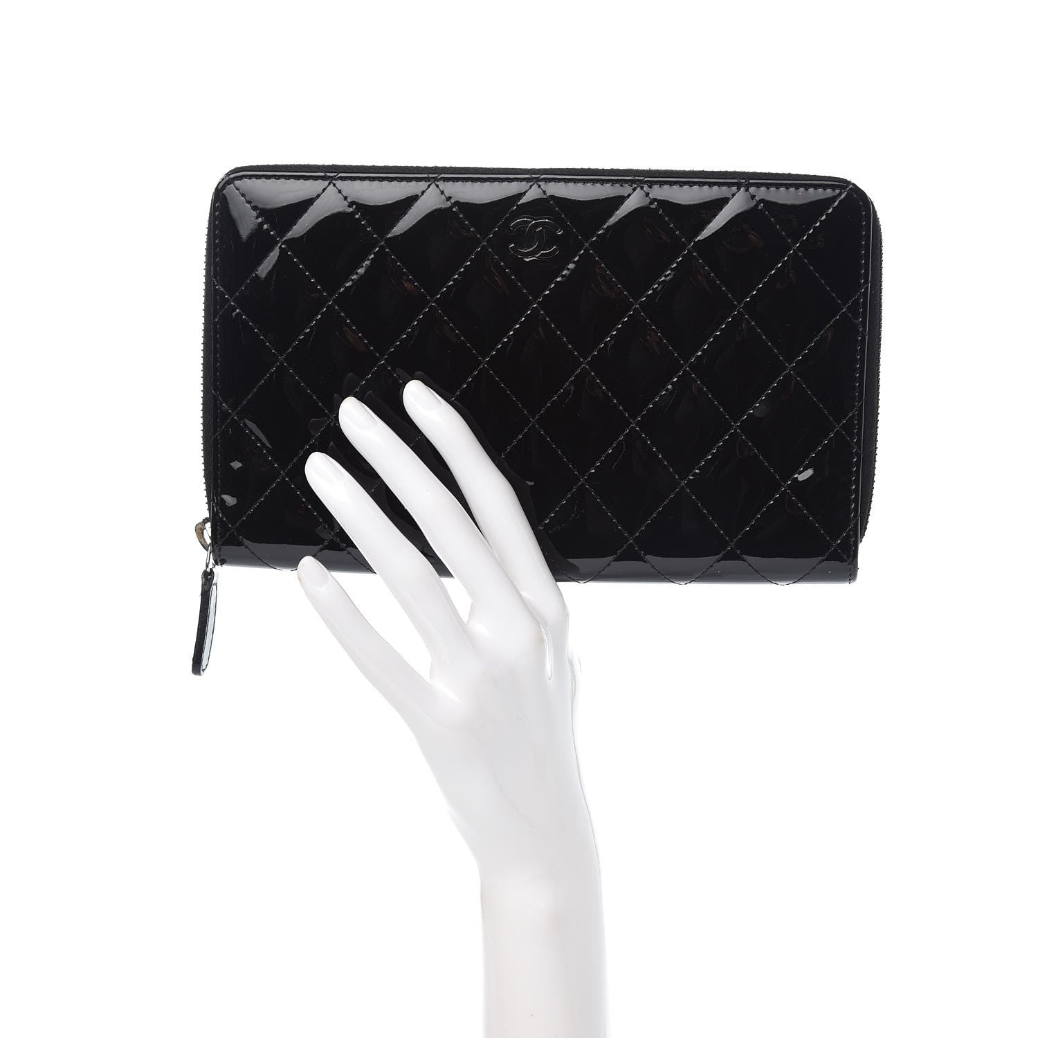 Chanel Patent Quilted Large Zip Around Organizer Wallet So Black 2 of 10