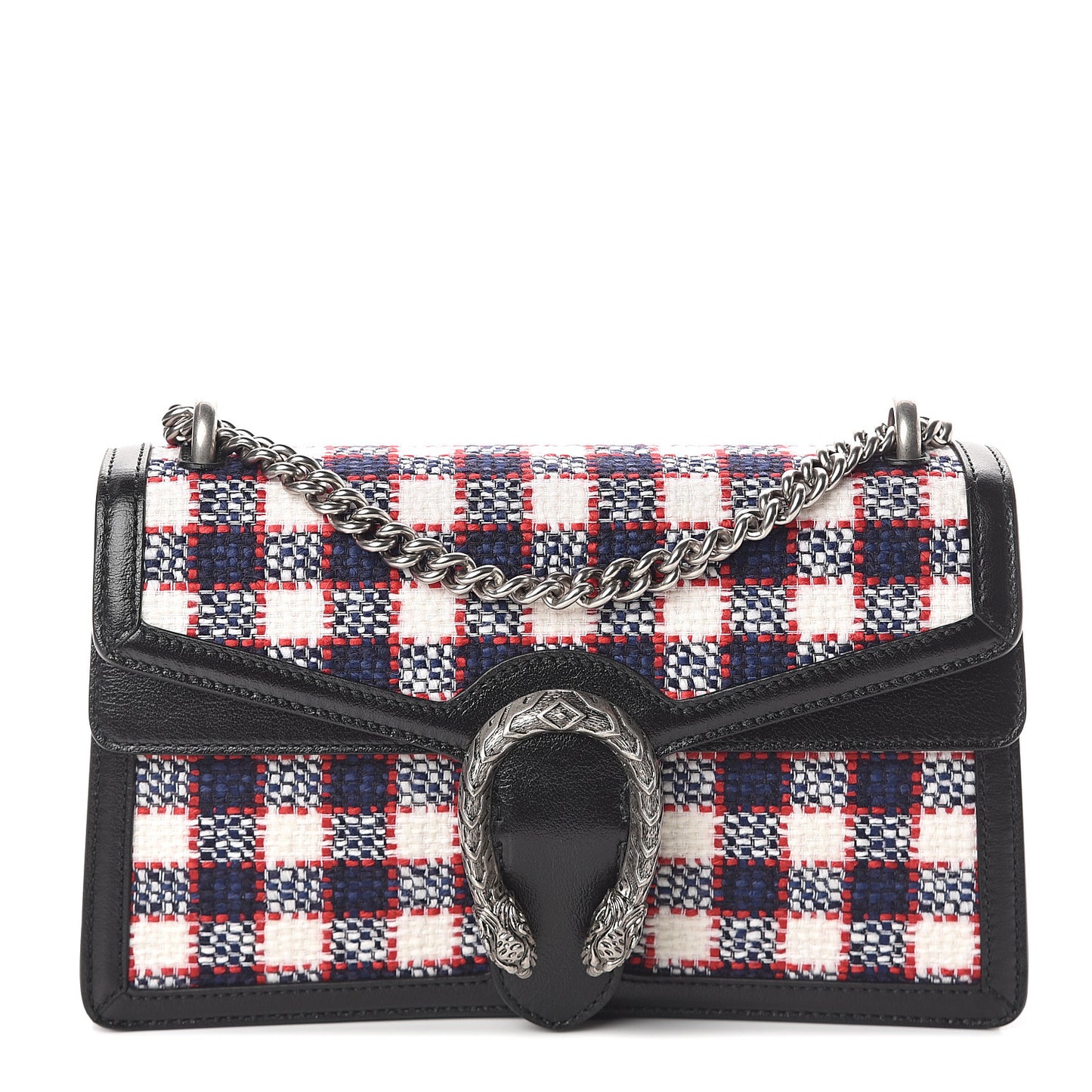 Vintage Tweed Check Small Dionysus Shoulder Bag White Hibiscus Red Marine