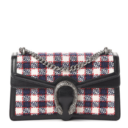 Gucci Vintage Tweed Check Small Dionysus Shoulder Bag White Hibiscus Red Marine 1 of 8