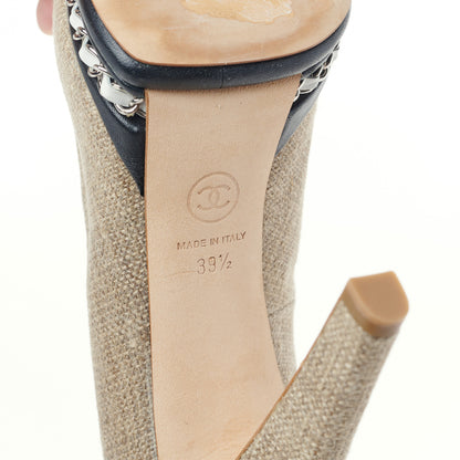 Chanel Linen Lambskin CC Chain Cap Toe Platform Pumps 39.5 Beige Fonce Black 6 of 9