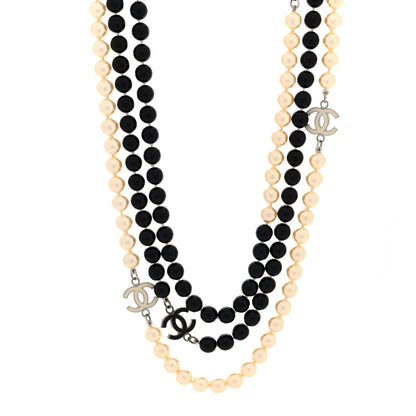 Chanel Ruthenium Pearl Beaded Enamel CC Long Necklace White Black 1 of 4