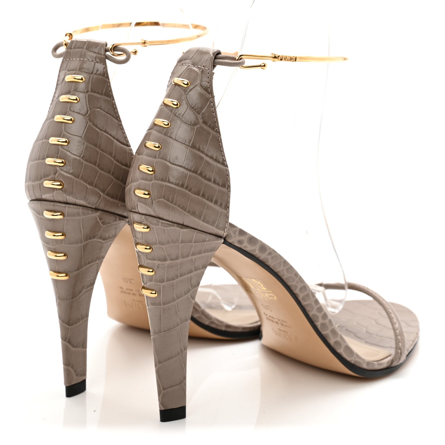 Fendi Calfskin Crocodile Embossed Filo 95mm Sandals 38 Taupe 4 of 8