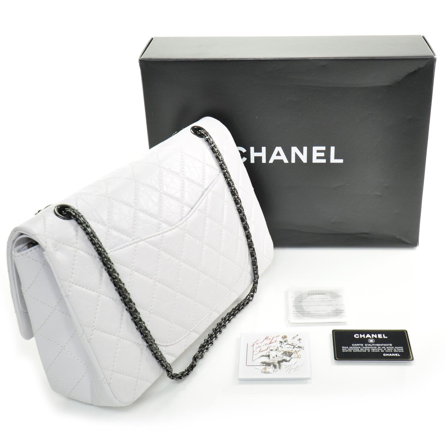 Chanel Distressed Leather 2.55 Reissue 227 Jumbo Flap White 3 of 11