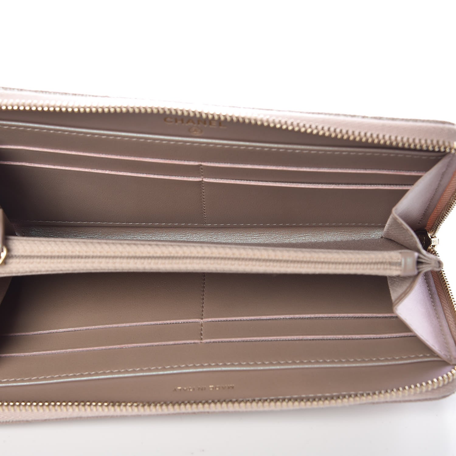 Chanel Iridescent Caviar Quilted Long Zip Around Wallet Beige 5 of 12