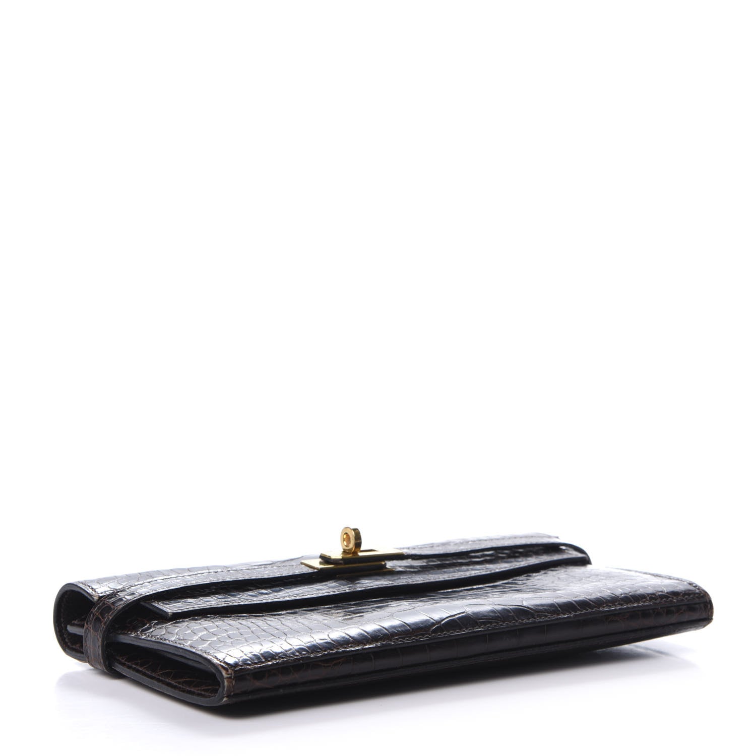 Hermes Matte Alligator Kelly Longue Wallet Chocolate 4 of 13