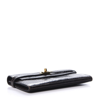 Hermes Matte Alligator Kelly Longue Wallet Chocolate 4 of 13