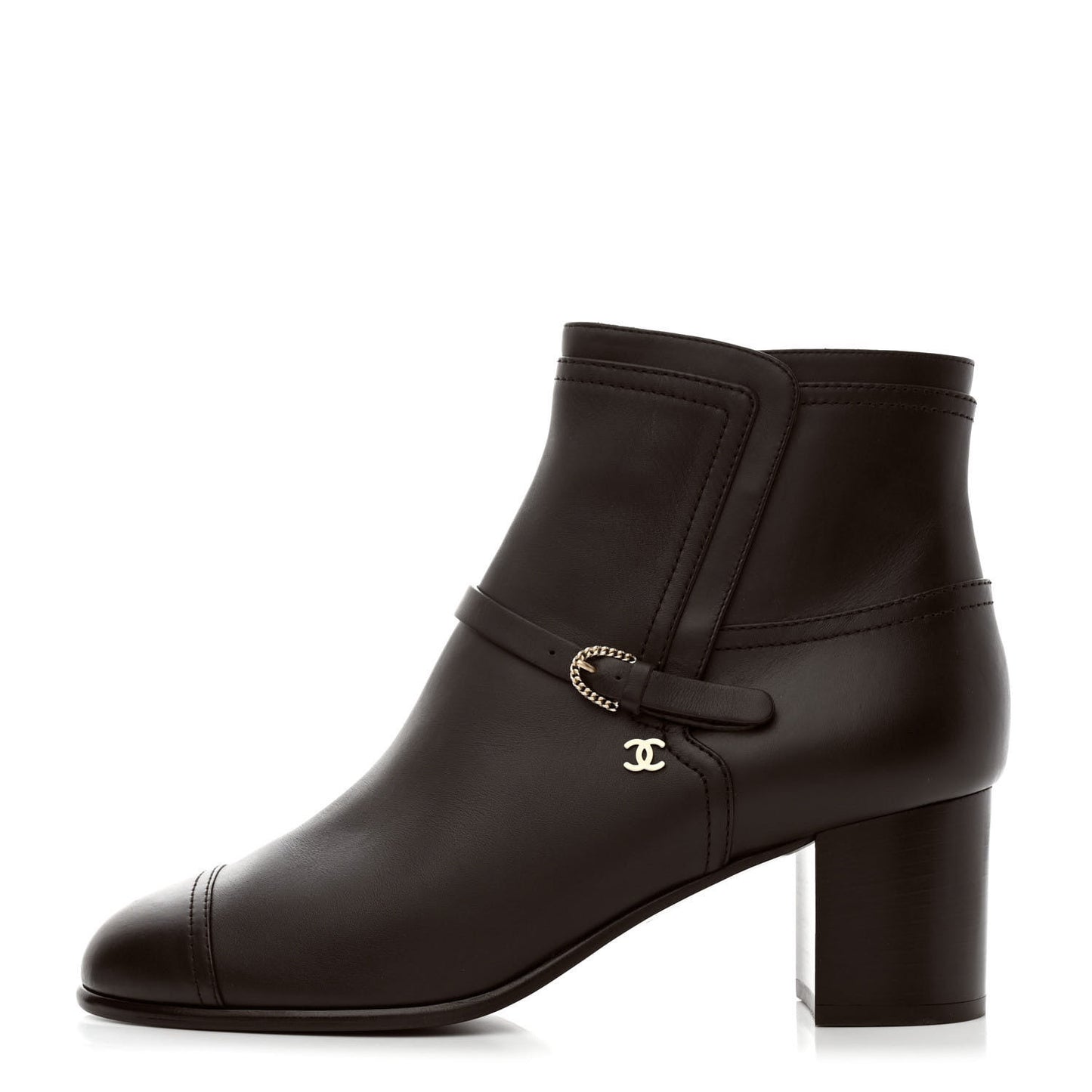 Calfskin CC Buckle Short Boots 40.5 Brown