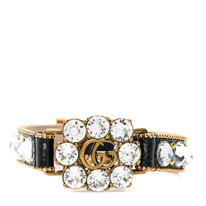 Gucci Metal Calfskin Crystal Double G Bracelet Black 1 of 5