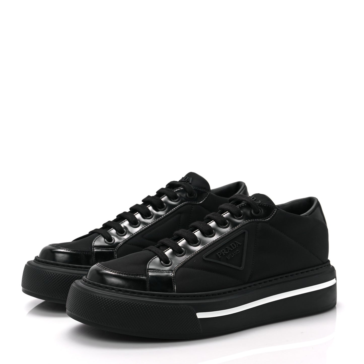 Re-Nylon Spazzolato Rubber Triangle Logo Macro Quilted Mens 35mm Platform Sneakers 8 Black