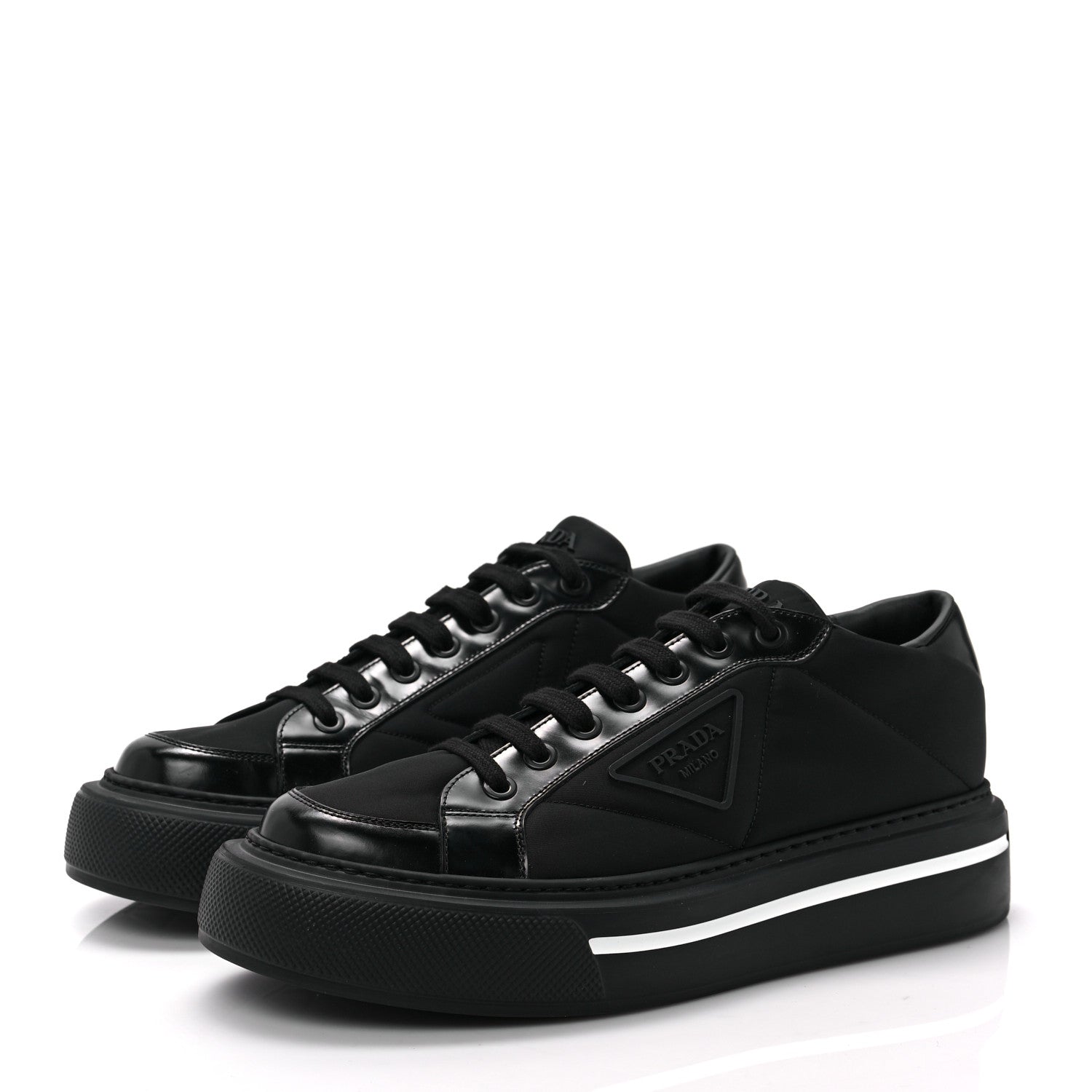 Prada Re-Nylon Spazzolato Rubber Triangle Logo Macro Quilted Mens 35mm Platform Sneakers 8 Black 3 of 8