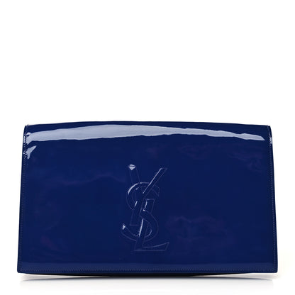 Saint Laurent Patent Calfskin Monogram Large Belle De Jour Clutch Royal Blue 1 of 7