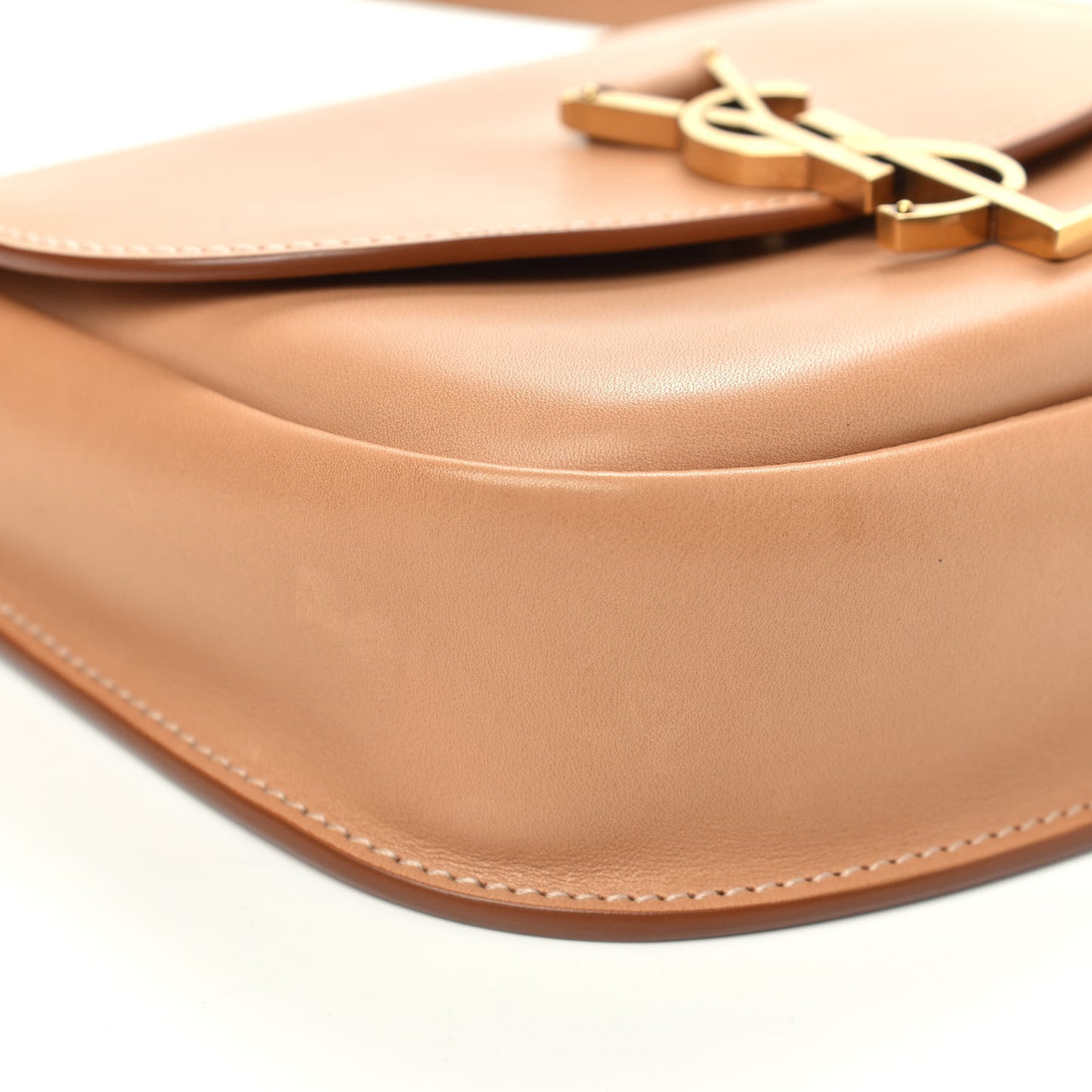 Smooth Vintage Calfskin Small Kaia Satchel Brown Gold
