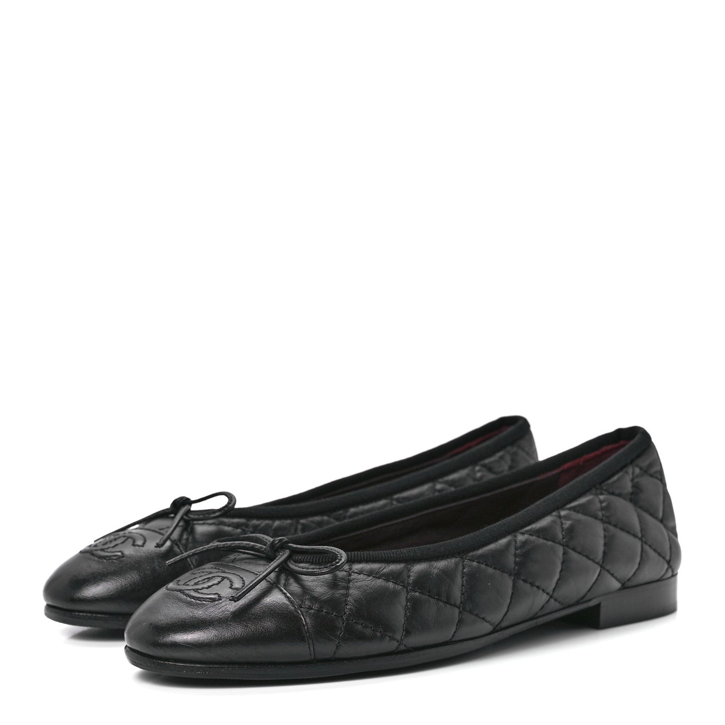 Aged Calfskin Quilted CC Cap Toe Ballerina Flats 36 Black