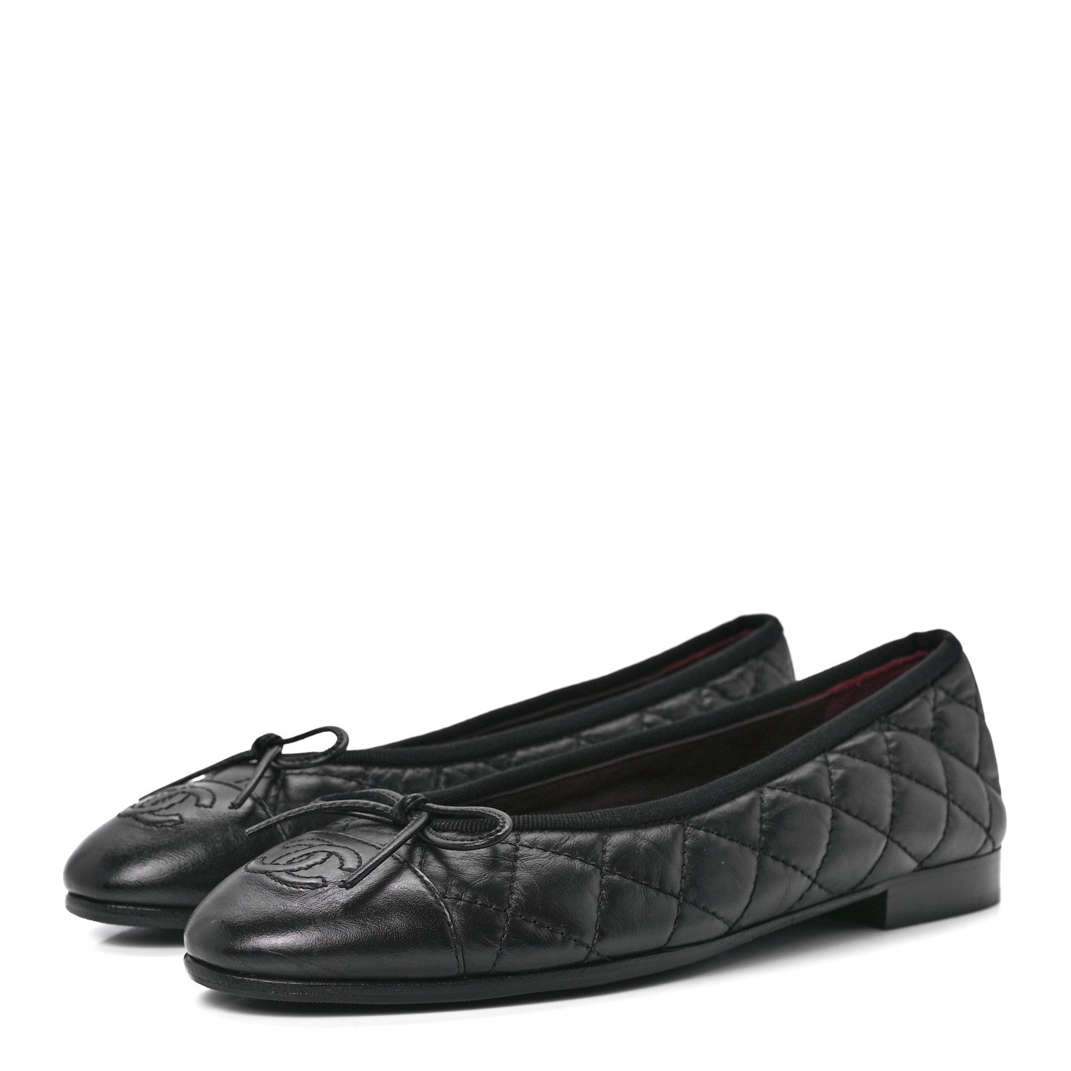 Chanel Aged Calfskin Quilted CC Cap Toe Ballerina Flats 36 Black 3 of 8