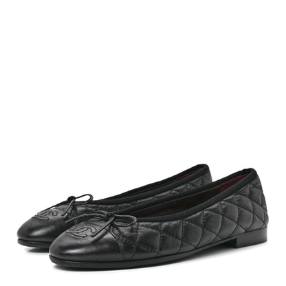 Chanel Aged Calfskin Quilted CC Cap Toe Ballerina Flats 36 Black 3 of 8