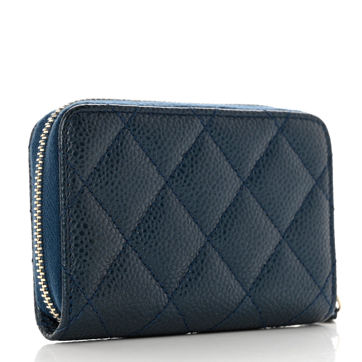 Iridescent Caviar Quilted Zip Coin Purse Dark Blue