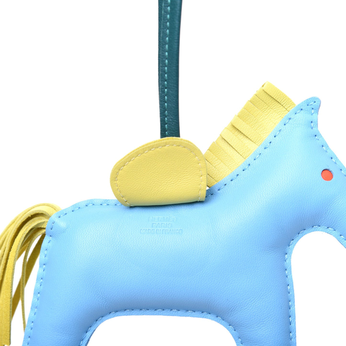 Milo Lambskin Grigri Rodeo Horse Bag Charm MM Bleu Celeste Lime Malachite