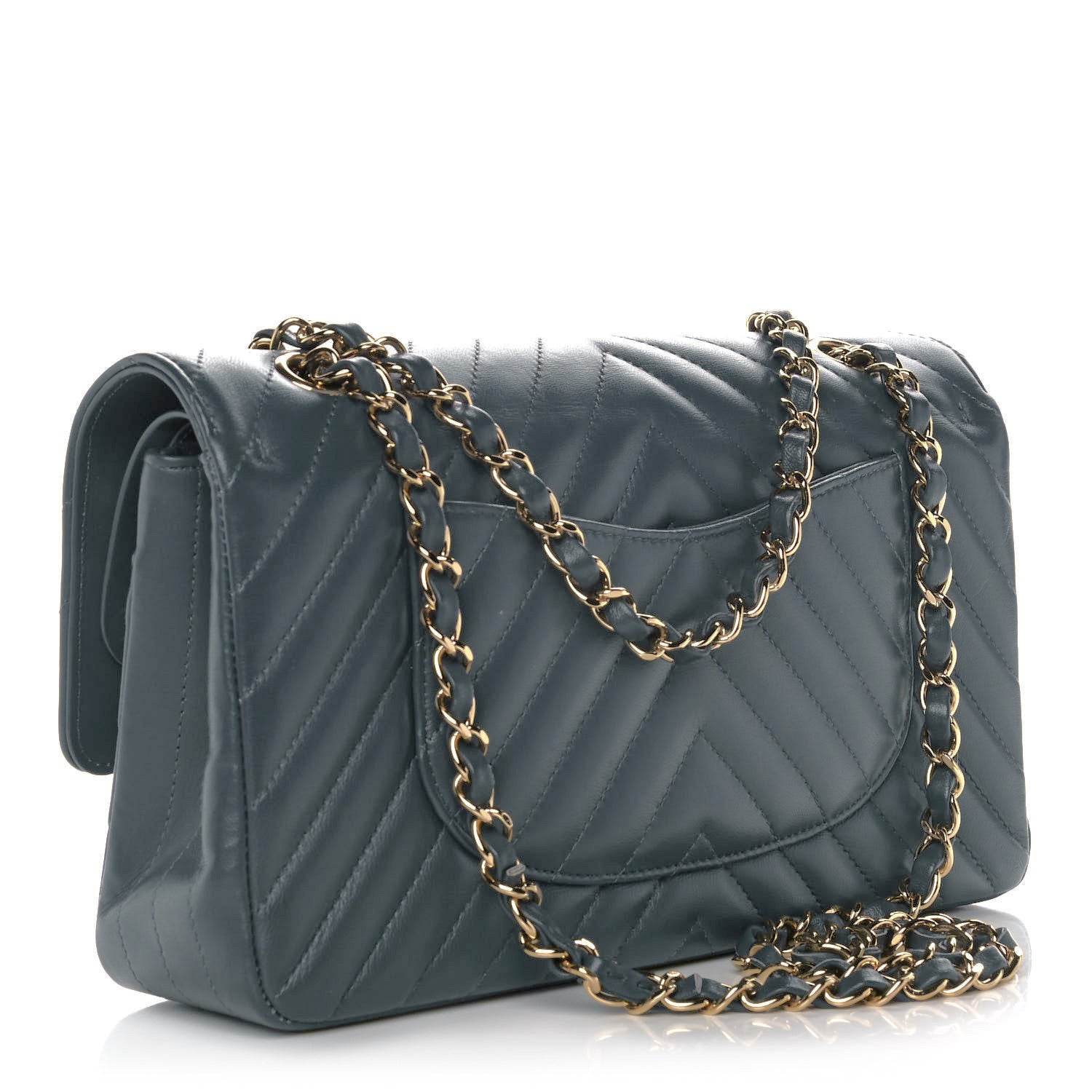 Chanel Lambskin Chevron Quilted Medium Double Flap Dark Grey 2 of 13