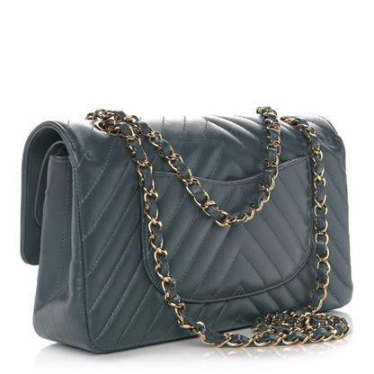 Chanel Lambskin Chevron Quilted Medium Double Flap Dark Grey 2 of 13