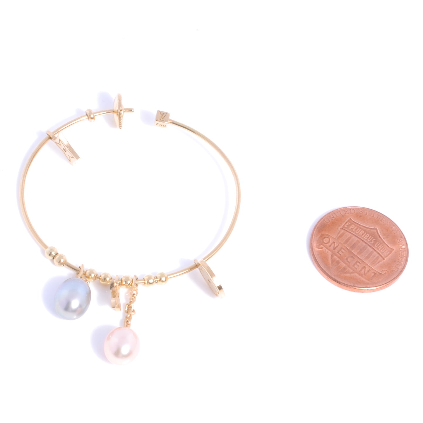 18k Yellow Gold Pearl Monogram Hoop Earrings
