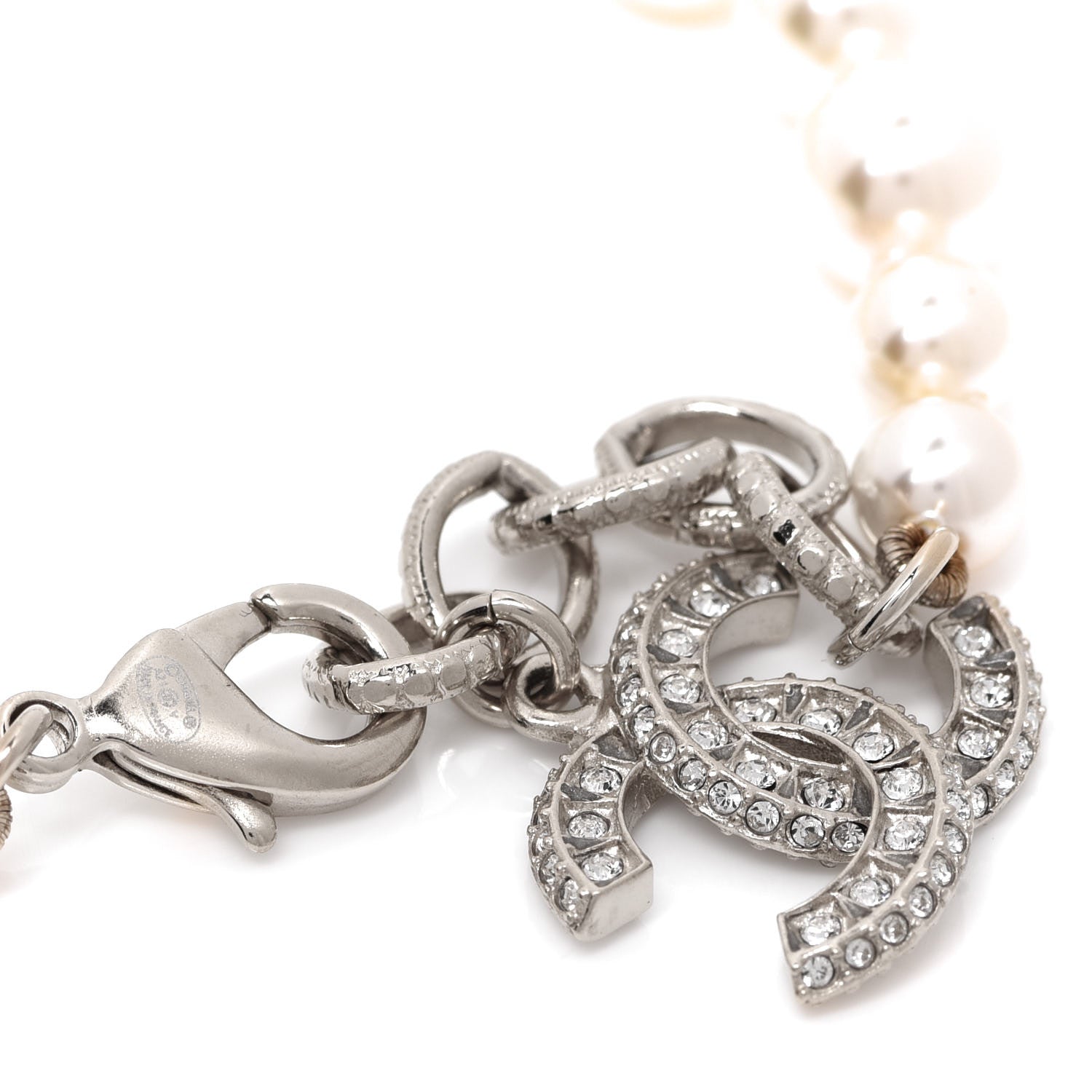 Chanel Crystal Graduated Pearl CC Bracelet Silver 4 of 4