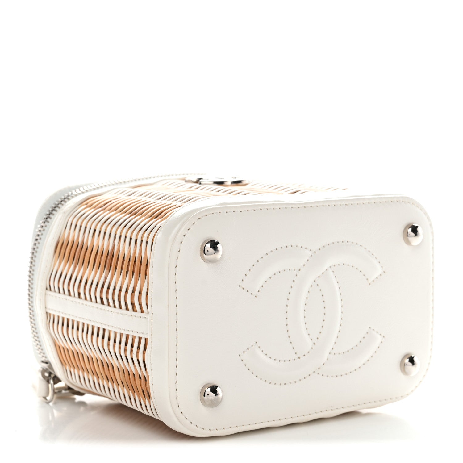 Chanel Calfskin Raffia Small Vanity Case Bag White Beige 9 of 31
