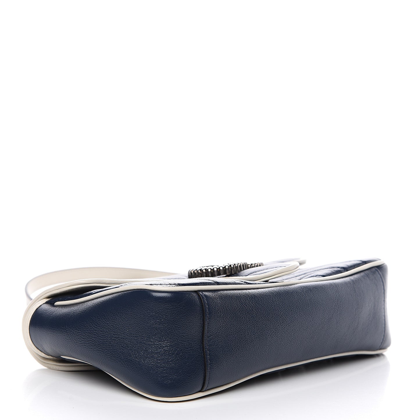 Vintage Effect Calfskin Matelasse Diagonal Small Torchon GG Marmont Shoulder Bag Blue Agata Mystic White