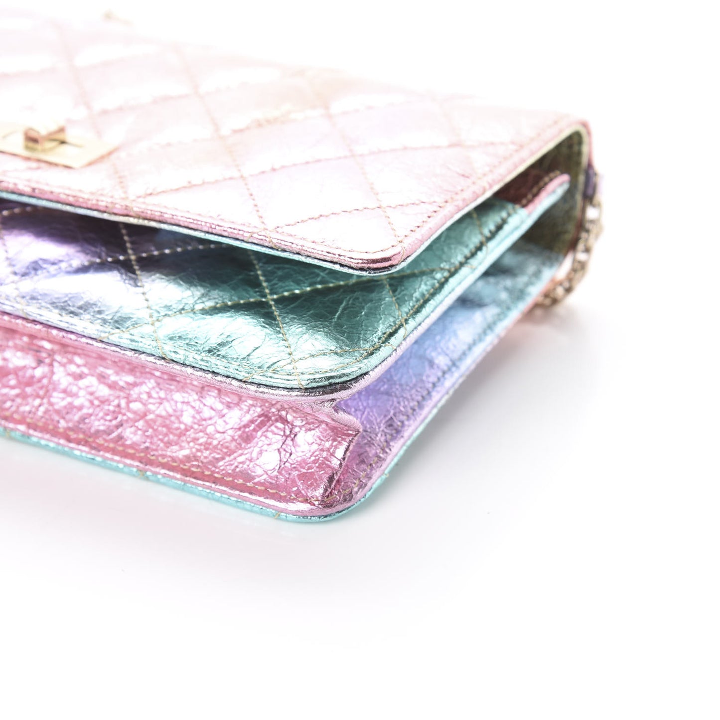 Metallic Goatskin Quilted 2.55 Reissue Wallet on Chain WOC Multicolor