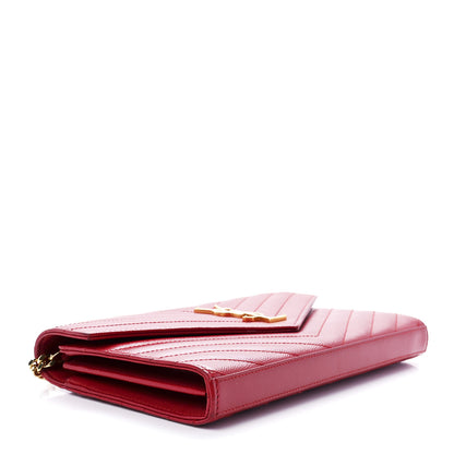 Saint Laurent Grain De Poudre Matelasse Chevron Monogram Chain Wallet Red 4 of 11