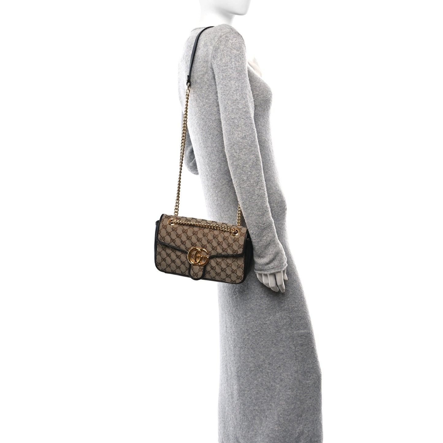 Monogram Matelasse Diagonal Small GG Marmont Shoulder Bag Beige Black