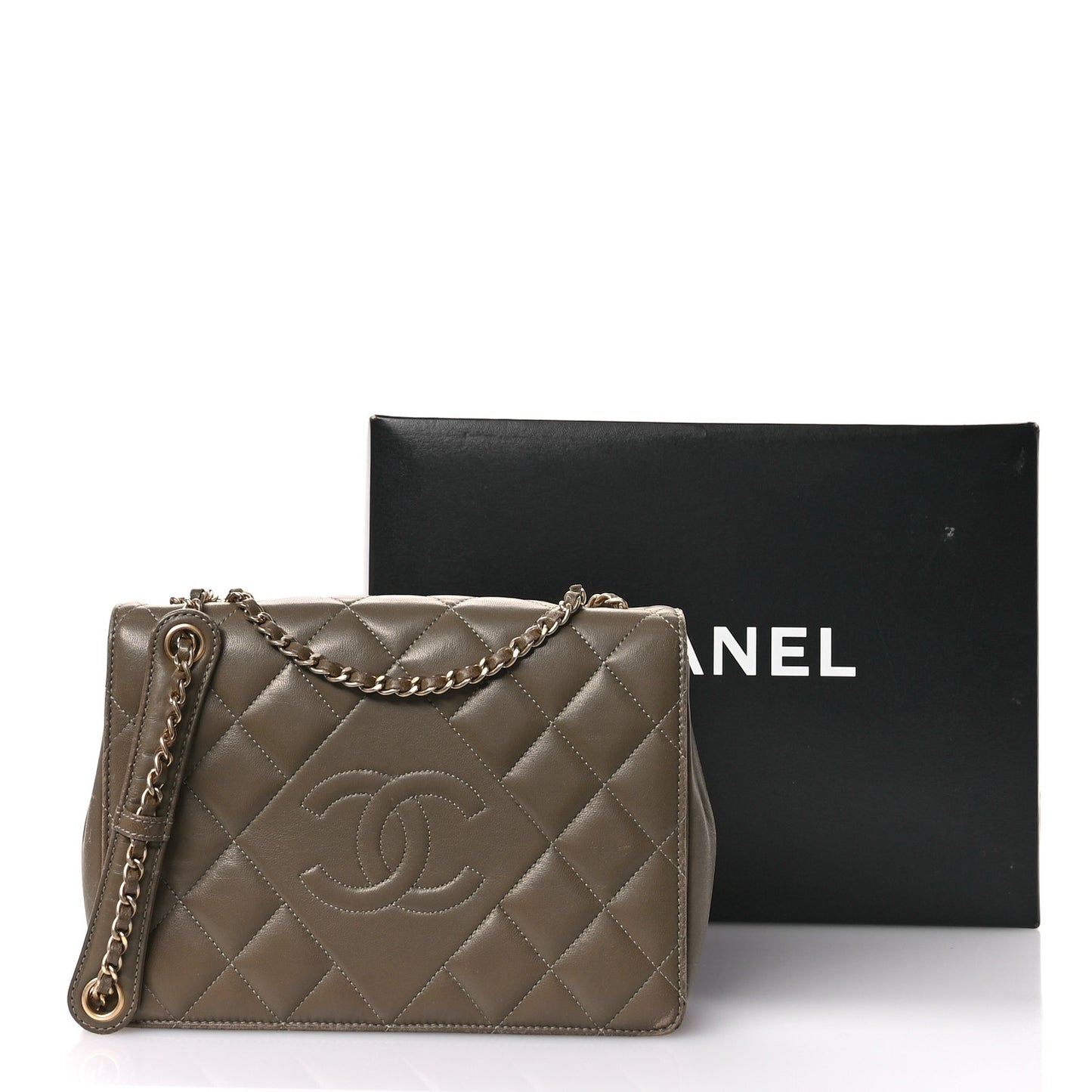 Lambskin Quilted Small Diamond CC Flap Khaki