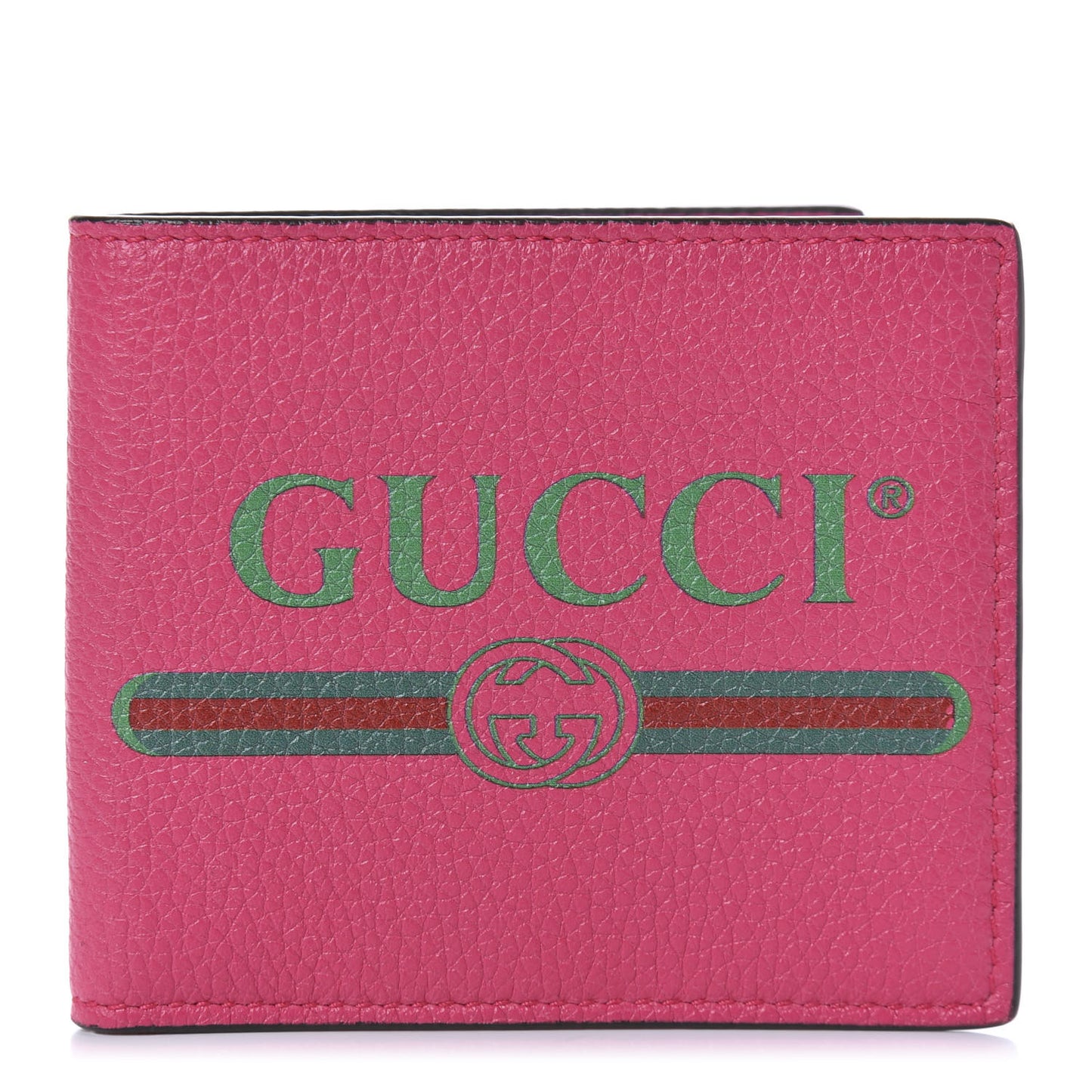 Grained Calfskin Logo Bi-Fold Wallet Box Pink Green