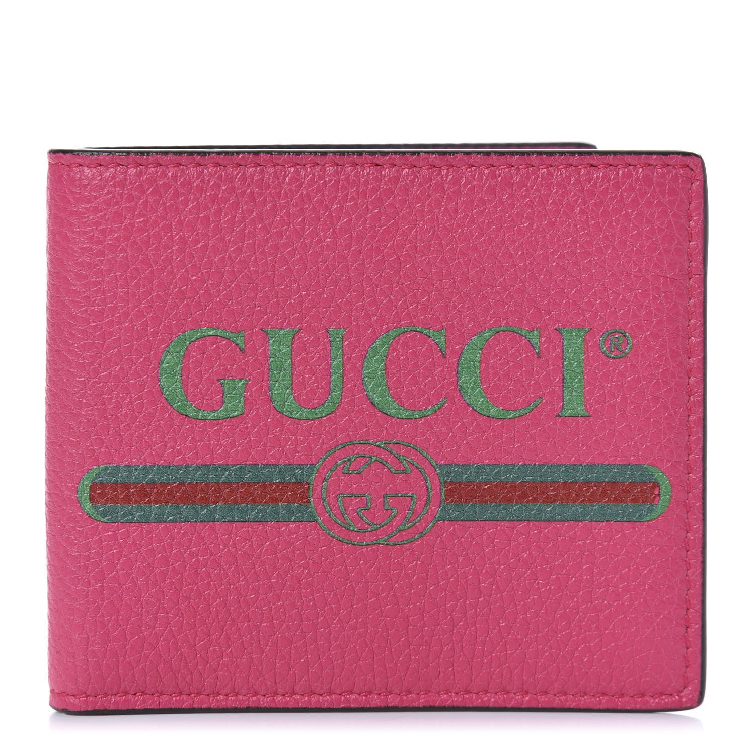 Gucci Grained Calfskin Logo Bi-Fold Wallet Box Pink Green 1 of 8
