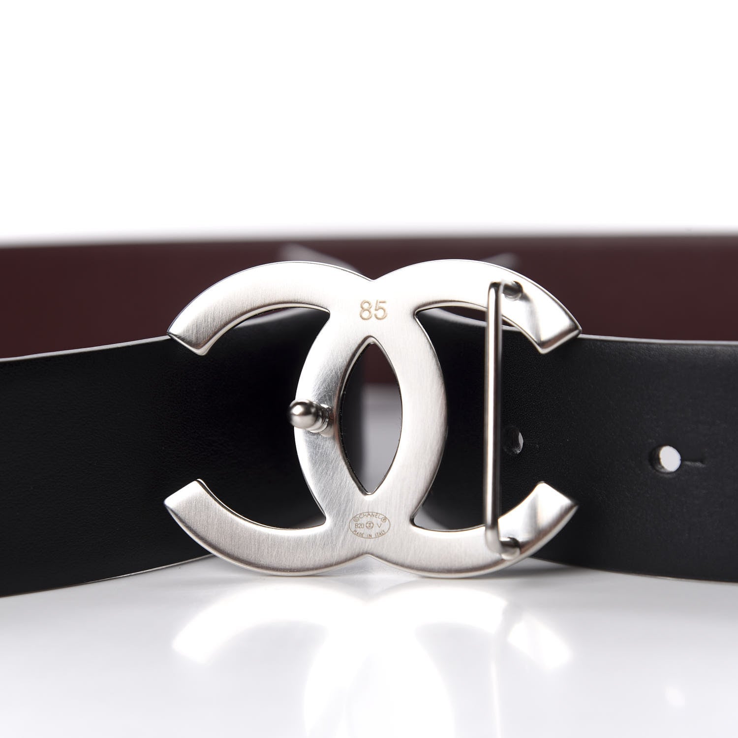 Chanel Calfskin CC Reversible Belt 85 Black Burgundy 4 of 5