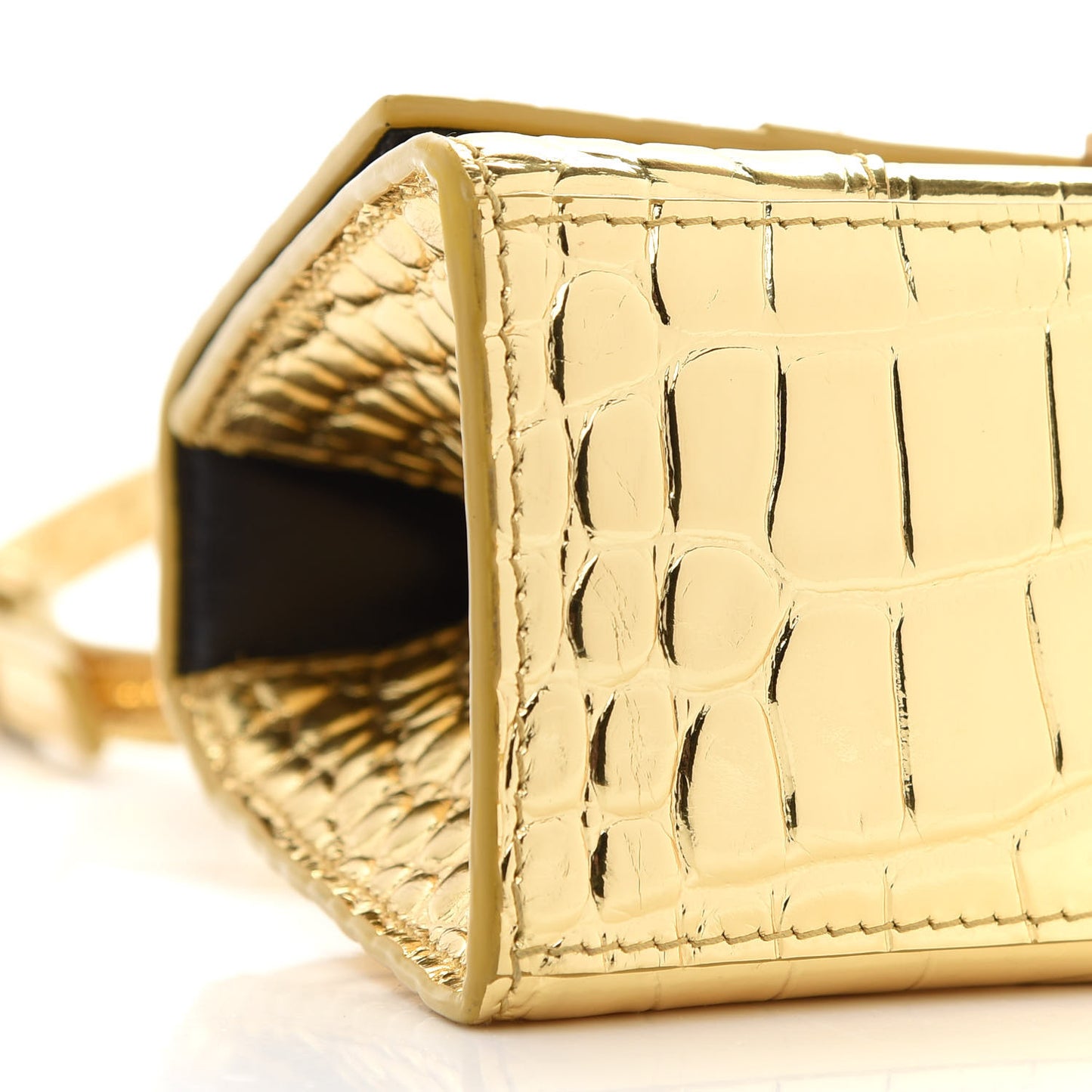 Metallic Calfskin Crocodile Embossed Hourglass Top Handle Bag XS Gold