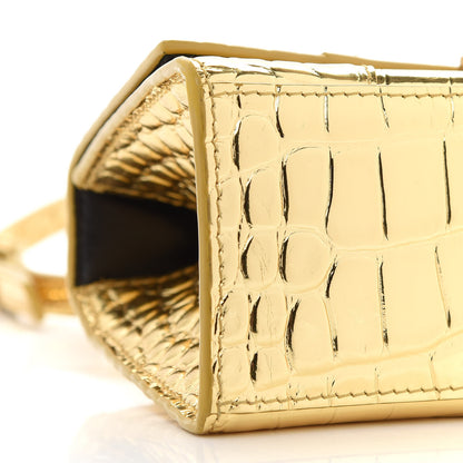 Balenciaga Metallic Calfskin Crocodile Embossed Hourglass Top Handle Bag XS Gold 9 of 10