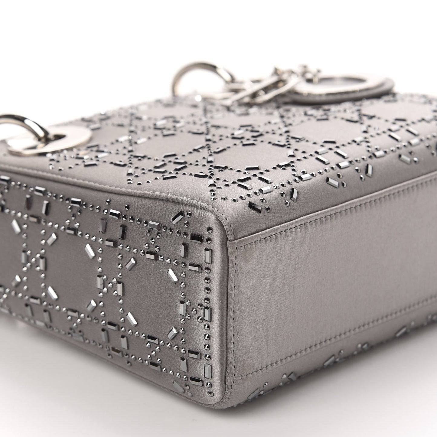 Satin Crystal Cannage Mini Lady Dior Gray