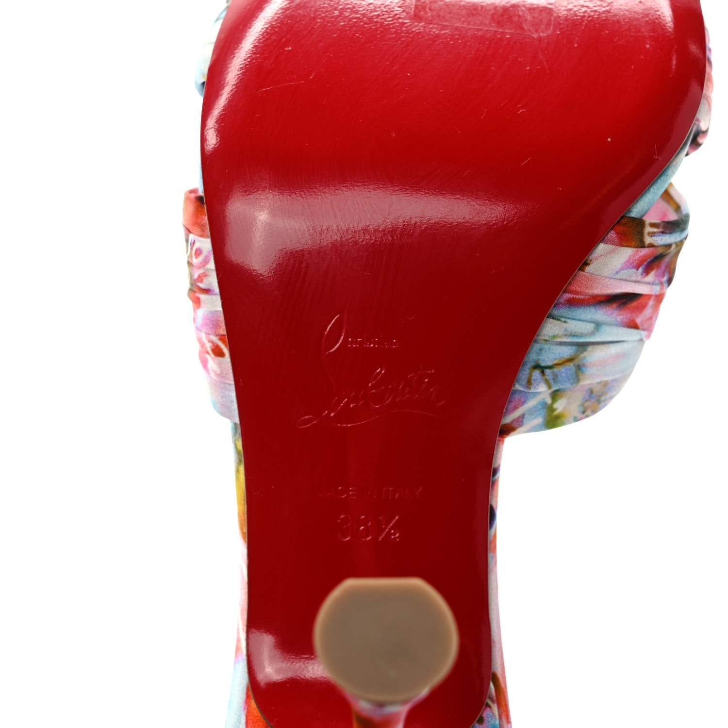 Christian Louboutin Crepe Satin Celebration Print Nicol Is Back 85 Slide Sandals 38.5 Multicolor 6 of 7