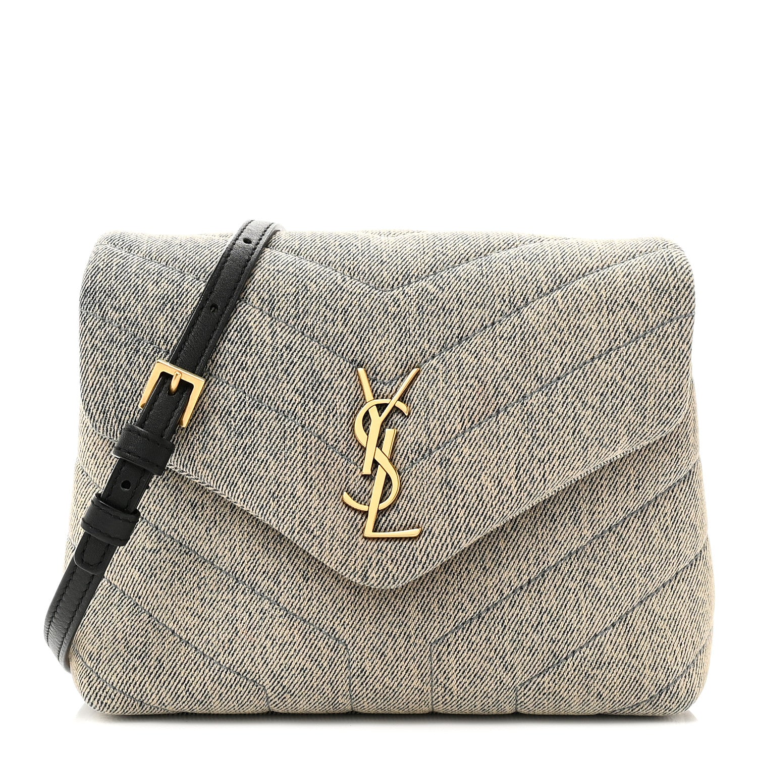 Saint Laurent Denim Y Quilted Monogram Toy Loulou Crossbody Bag Grey 1 of 10