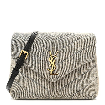 Saint Laurent Denim Y Quilted Monogram Toy Loulou Crossbody Bag Grey 1 of 10